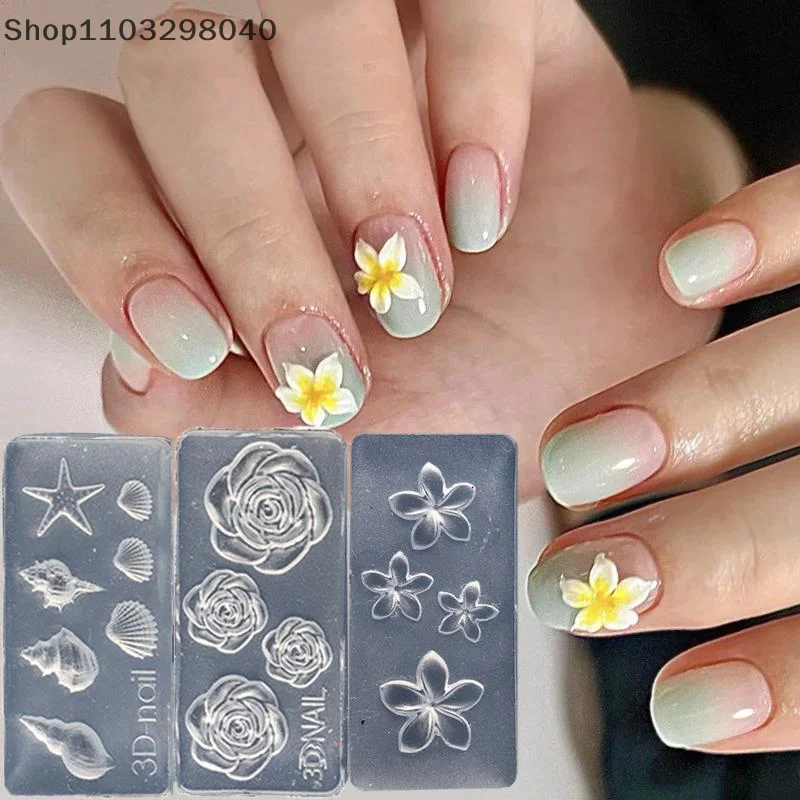 3D Nail Mold Ocean Shell Conch Ice Flower Rose Nail Art Decorations Nails DIY Crafts Silicone Nail Stamping Plates Nails Product