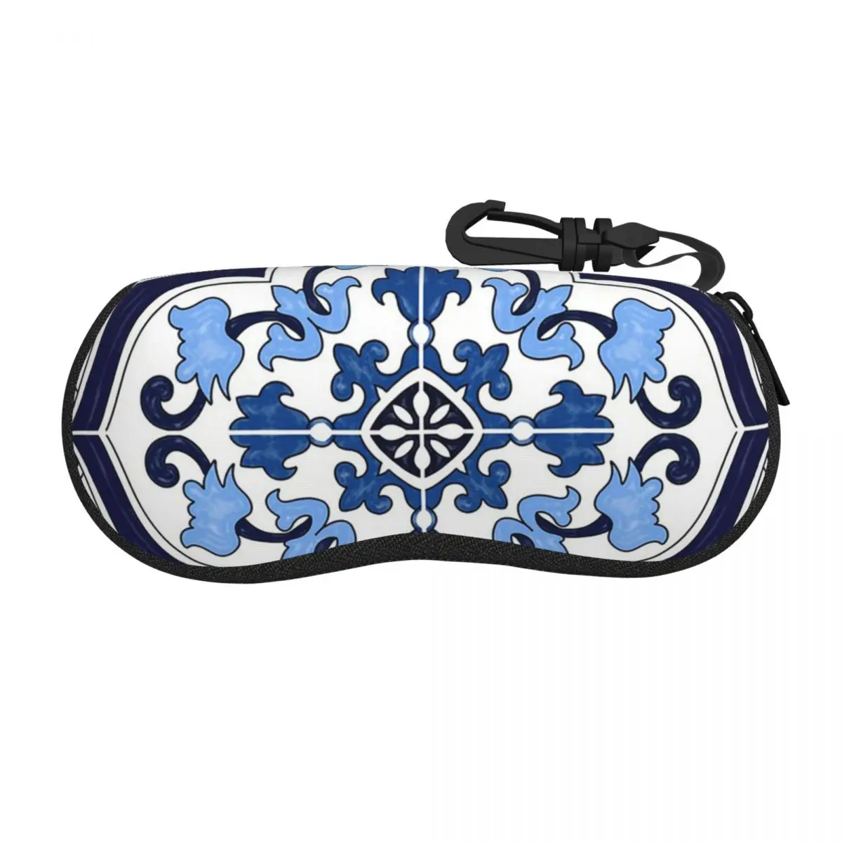 

Blue Ornate Floral Mediterranean Sicilian Tile 1 Shell Glasses Case Protective Sunglasses Box Women Men Soft Eyeglass Bag Pouch