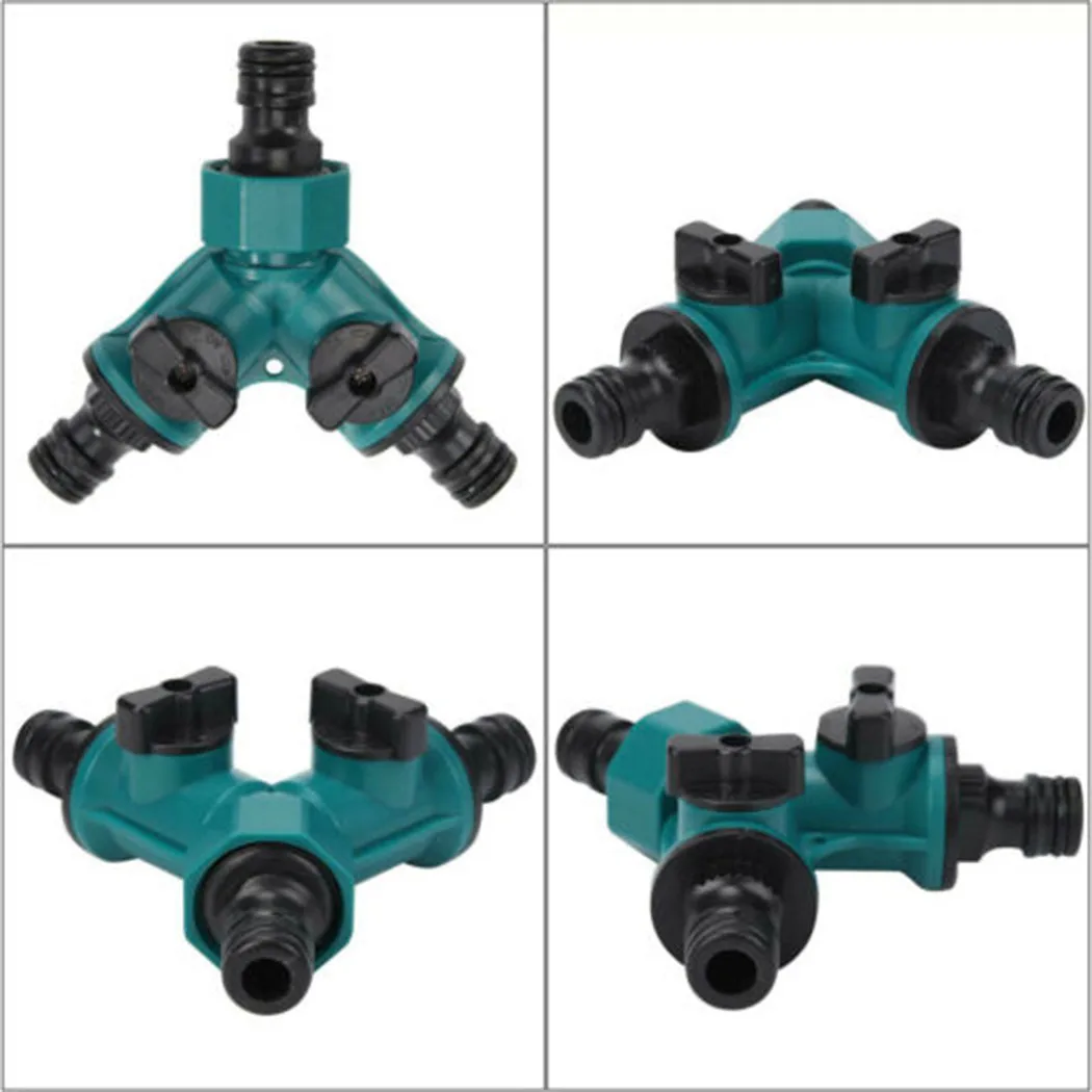 2 Way Hose Pipe Splitter for Garden Water Diverter with Rotary Switch Allowing Separate Flow Control on Each Outlet
