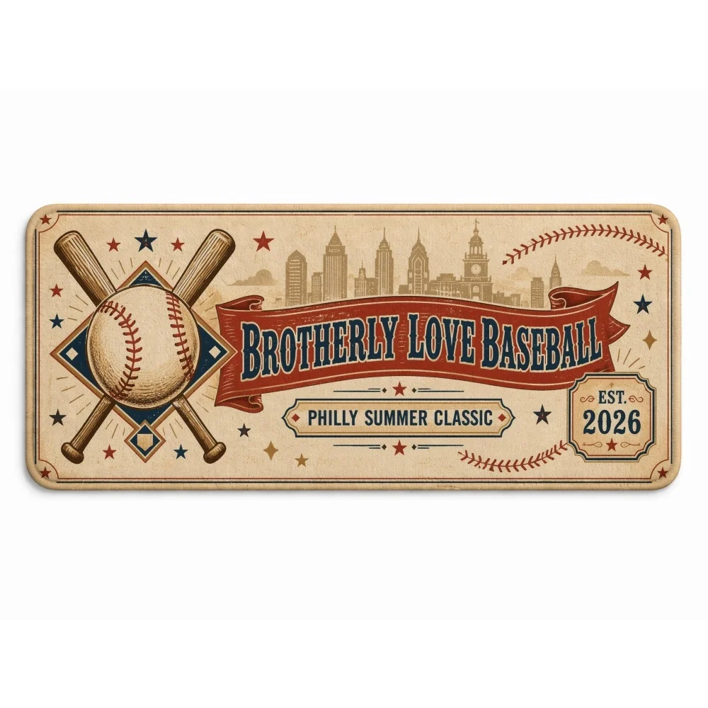 Brotherly Love Baseball Flannel Runner Rug, Vintage Philly 2026 Sport Long Floor Mat,Non Slip Boys Bedroom Sports Room Decor Rug