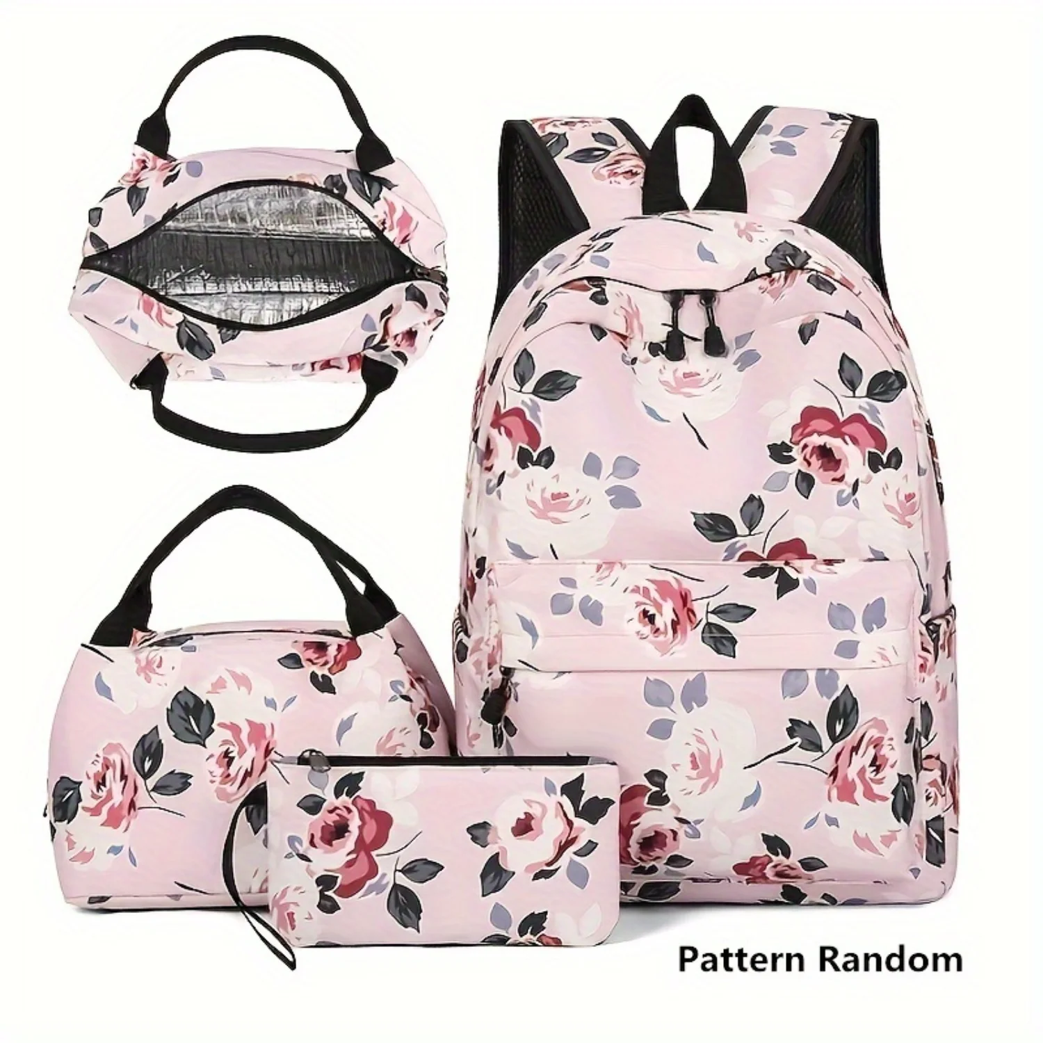 

Floral Casual Backpack With Pencil Case And Lunch Bag, Fashion Floral Simple Large Capacity School Bags Set Lunch bags Tool bag