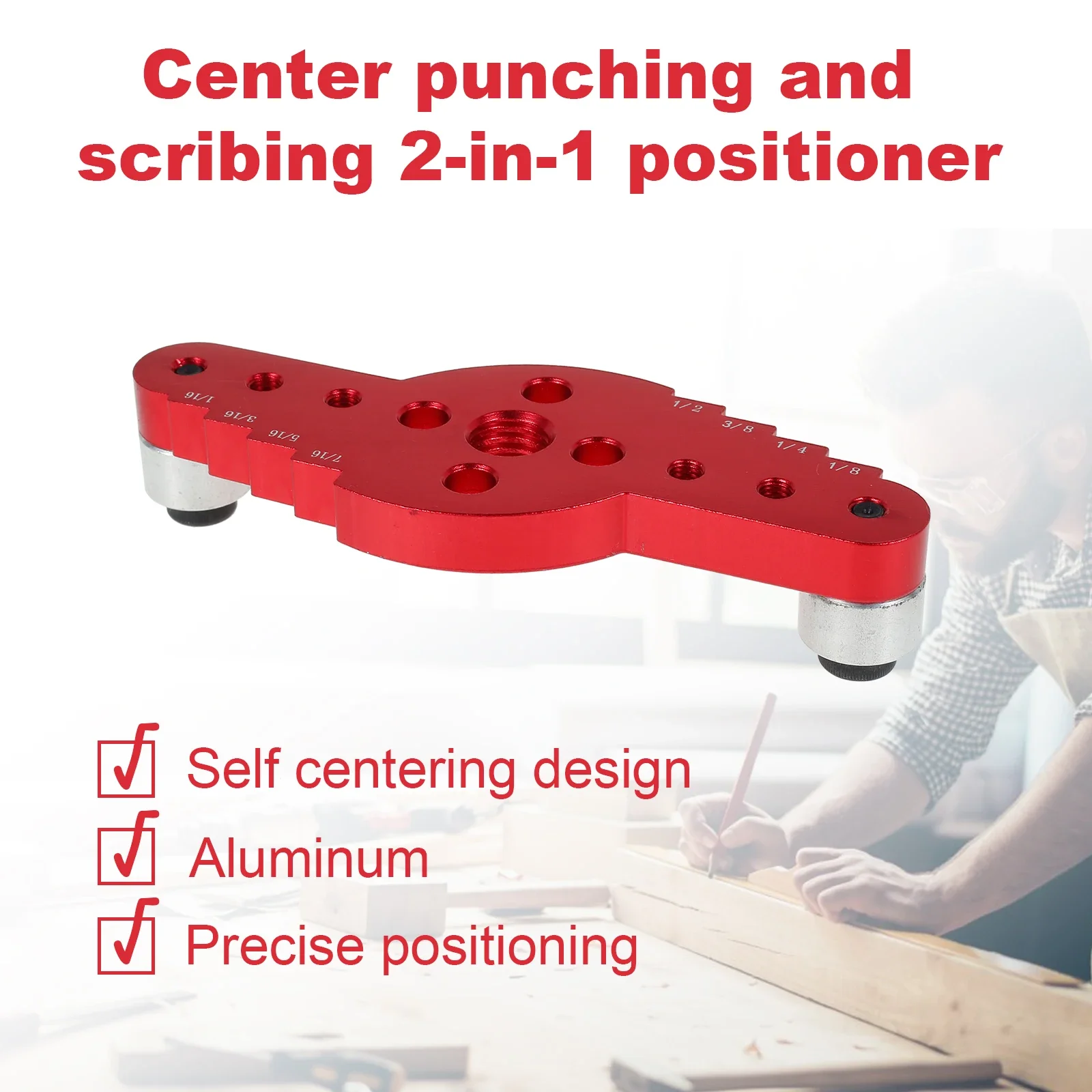 New Self Centering Scriber Dowel Jig Kit Aluminum Alloy Vertical Pocket Hole Drilling Jig Precise Wood Dowel Drill Guide