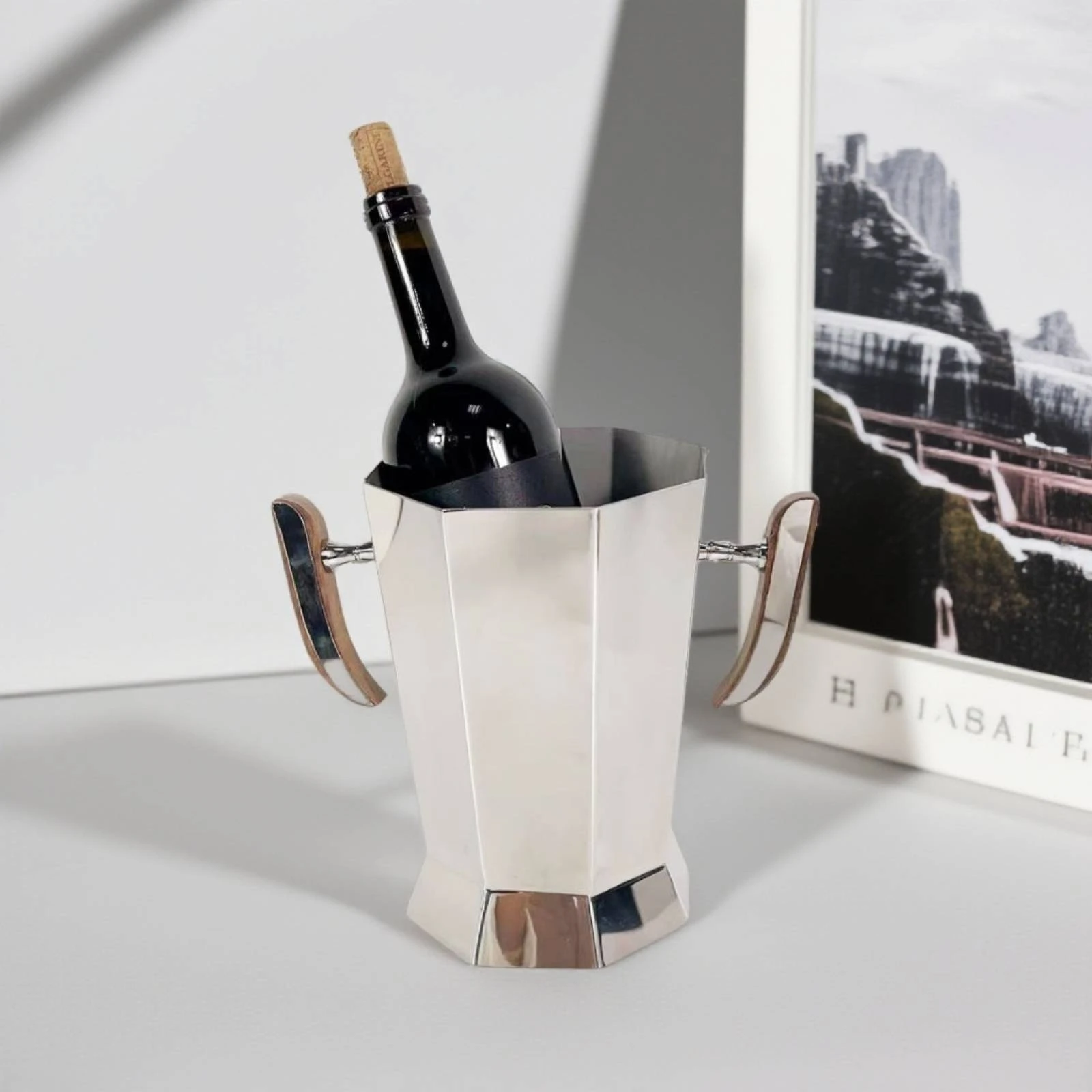 Ice Container with Lid Geometric Ice Container with Handle Beverage Chiller Modern Wine Cooler Multi-Use for Hosts, Home Bar