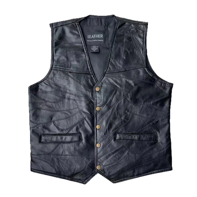 

Spring Autumn Men's PU Leather Waistcoats Classic Men V-Neck Motorcycle Biker Leather Vest Man Punk Leather Sleeveless Jacket