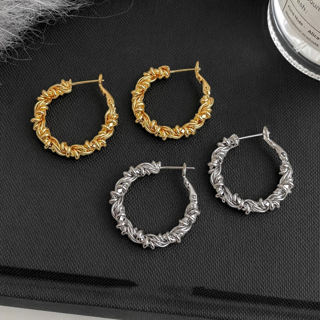 Textured Twisted Knot Hoop Earrings, 14K Gold Plated Copper Chunky Braided Huggie Hoops, Minimalist Statement Jewelry
