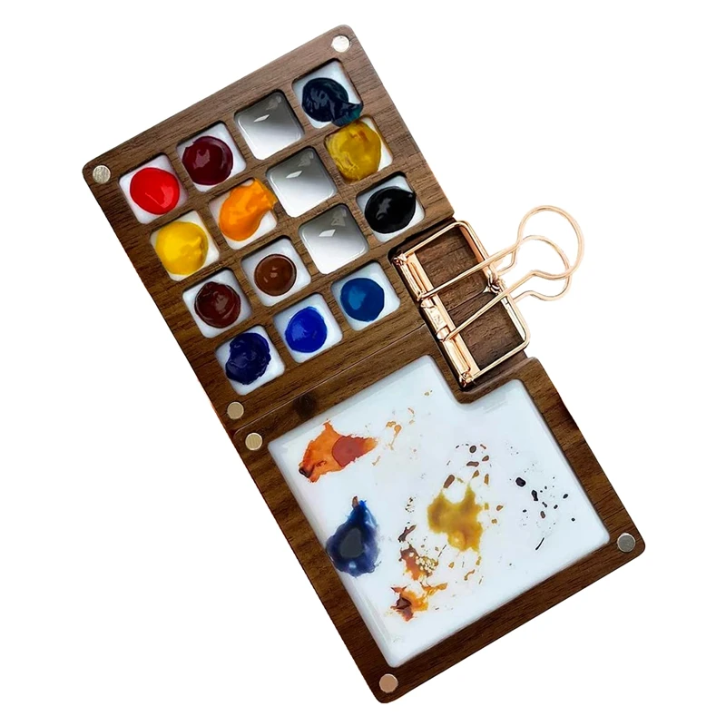 Portable Watercolor Palette, 15 Color Sketchbook Palette, Wooden Palette Box, Travel Paint Palette (Without Colors)