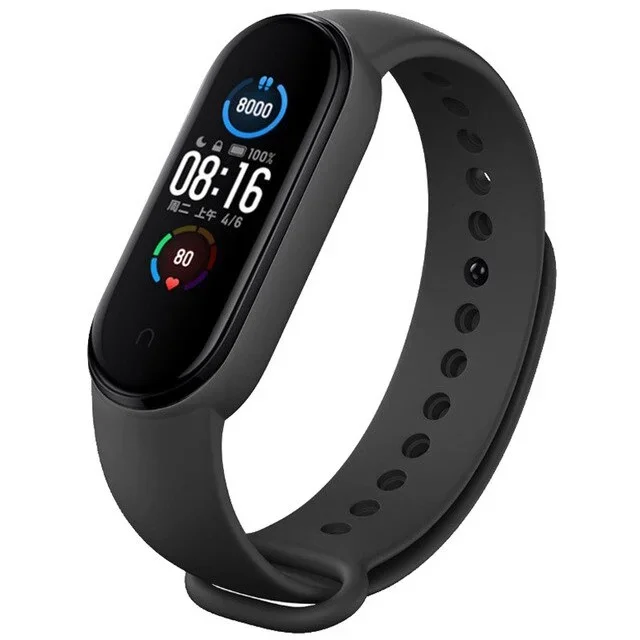 Tali gelang Xiaomi Mi Band 5/6, tali gelang bahan silikon hitam cokelat biru tua hijau ungu tahan lama