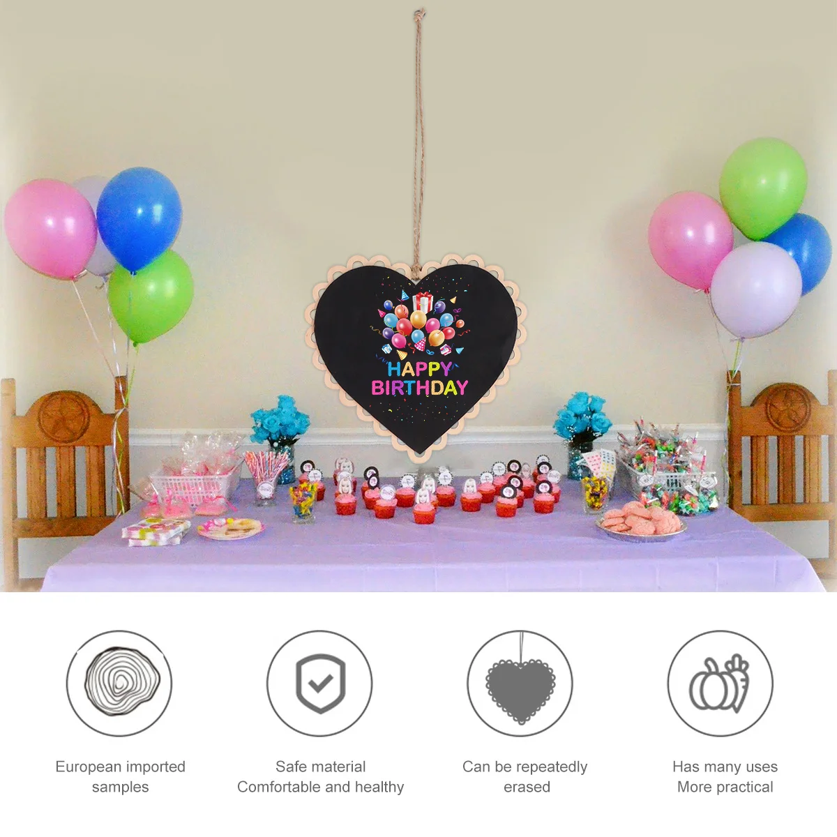 

5Pcs Heart Shaped Hanging Mini Wooden Blackboard Chalkboard for Table Numbers Menus Messages Home Office Party Hanging Message