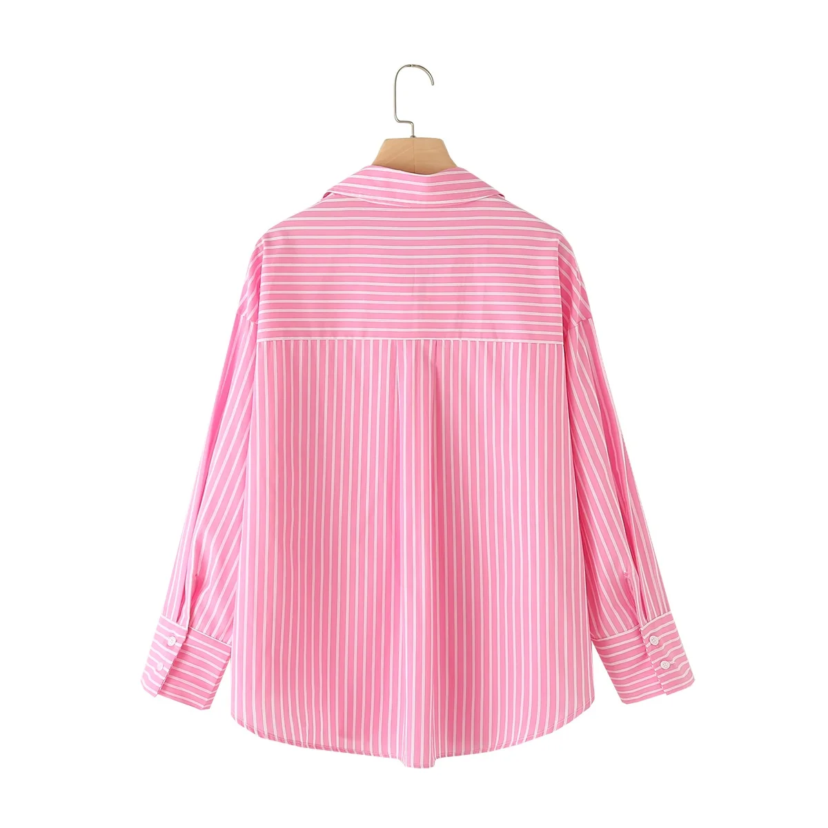 Tangada 2024 Women Pink Striped Cotton Blouse Shirt Long Sleeve Chic Female Loose Tops 6L023