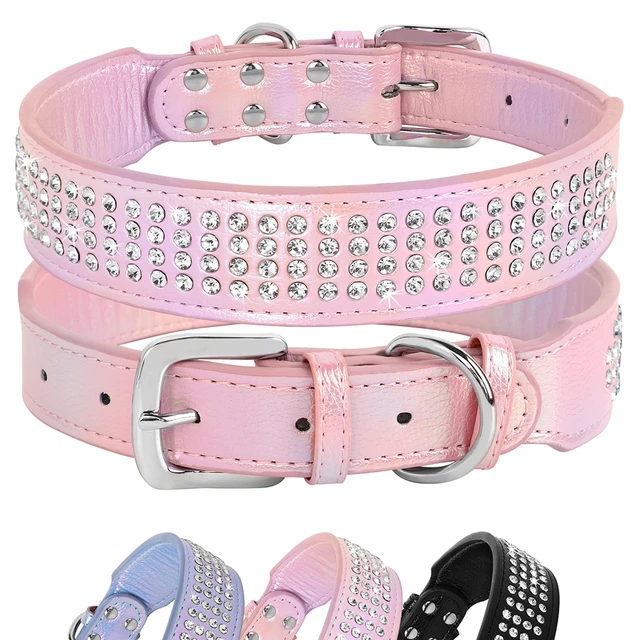 Bling Rhinestone Leather Dog Collar Glitter Crystal Studded Dog Collars Adjustable Medium Large Dogs Pitbull Collars Pet Items AliExpress