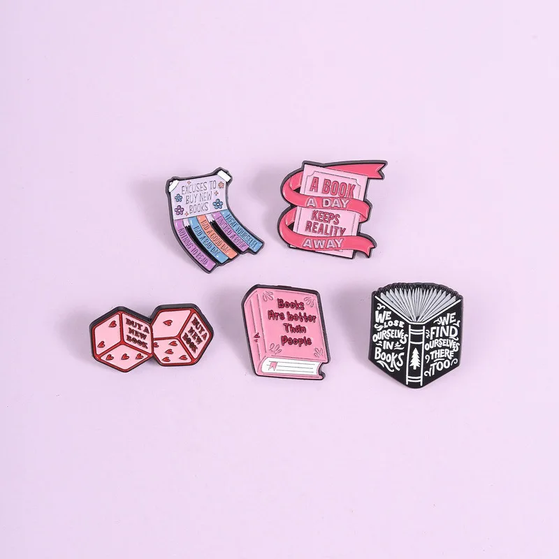 Funny Reading Quote Book Enamel Pins Set Cute Pink Book Brooch Trendy Aesthetic Lapel Badge For Clothing Backpack Accessories
