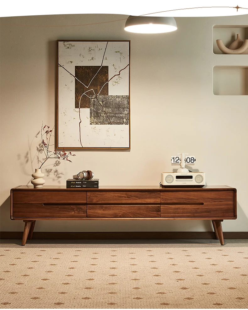 

North American black walnut TV cabinet Nordic floor cabinet Living room storage solid wood TV cabinet