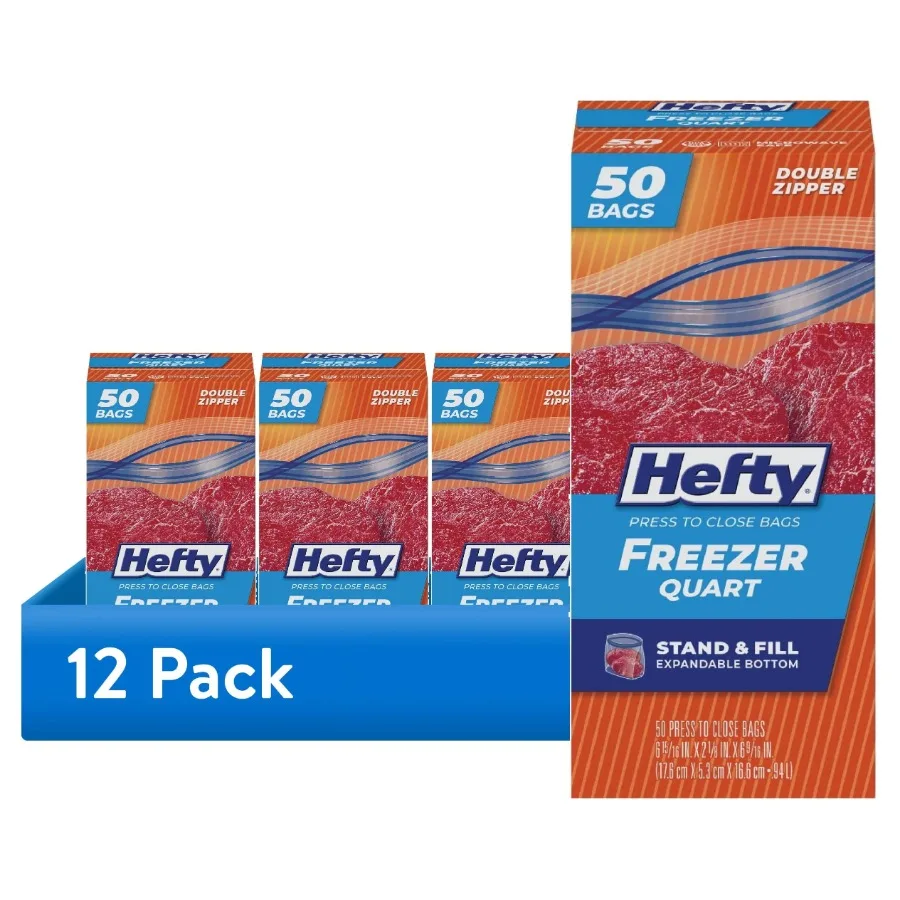 

(12 pack) Plastic Freezer Bags, Quart Size, 50 Count