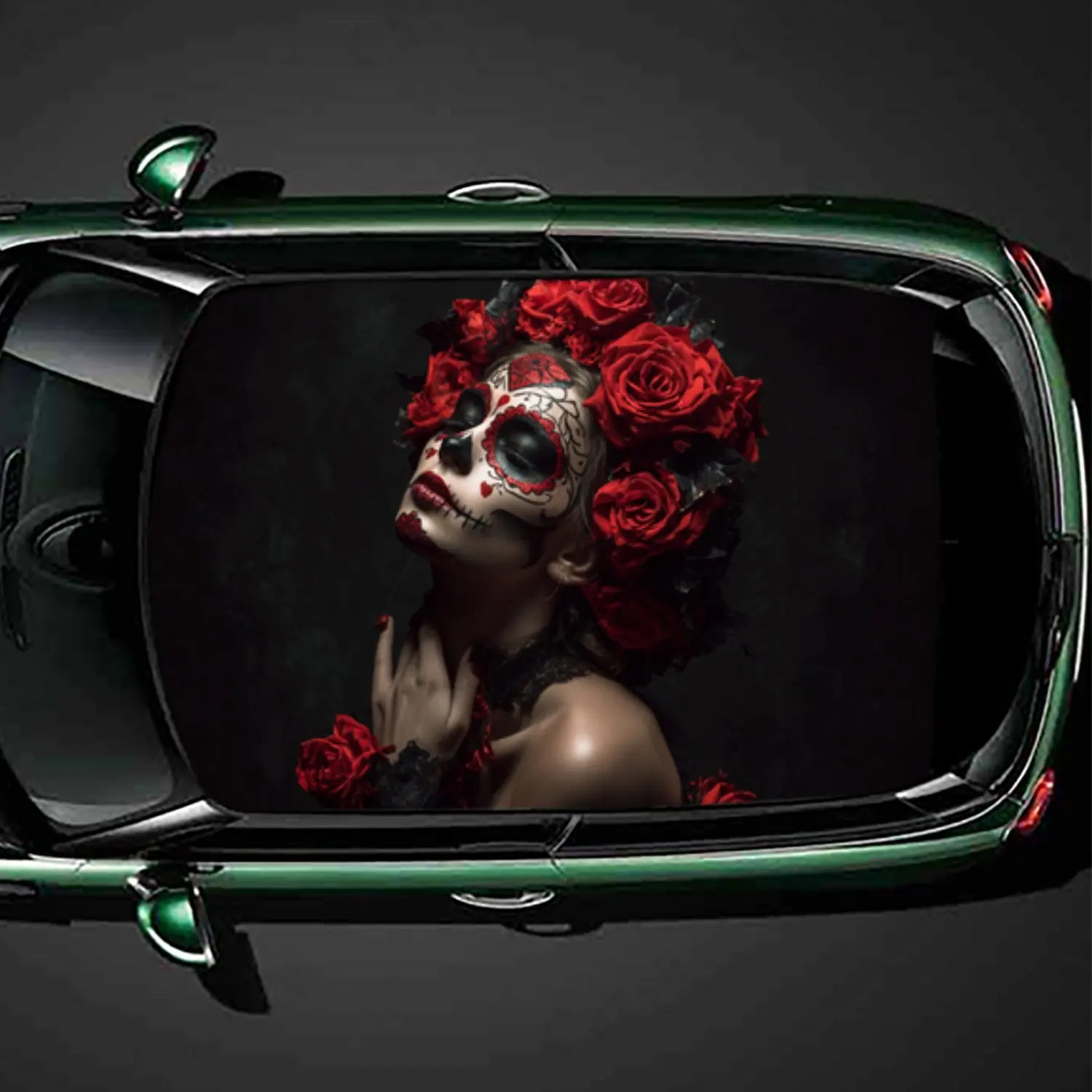 

Мексиканский сахарный череп для девочек, красная роза с принтом ПВХ, наклейка на крышу автомобиля, самоклеящаяся водонепроницаемая автомобильная виниловая наклейка, защита для украшения автомобиля