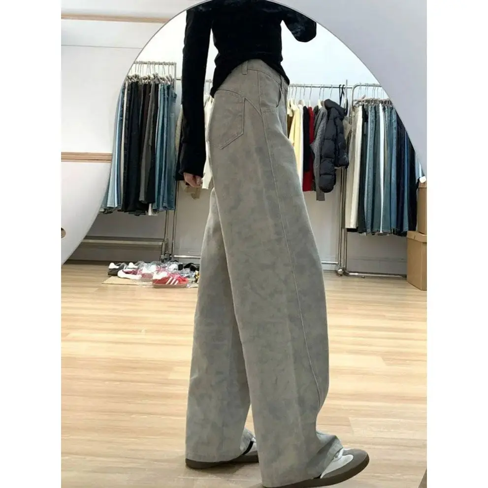 

Женские широкие джинсы Street Sle Distred с высокой талией, тай-дай, свободные, стройнящие, осенняя новинка, повседневные, из хлопка и полиэстера