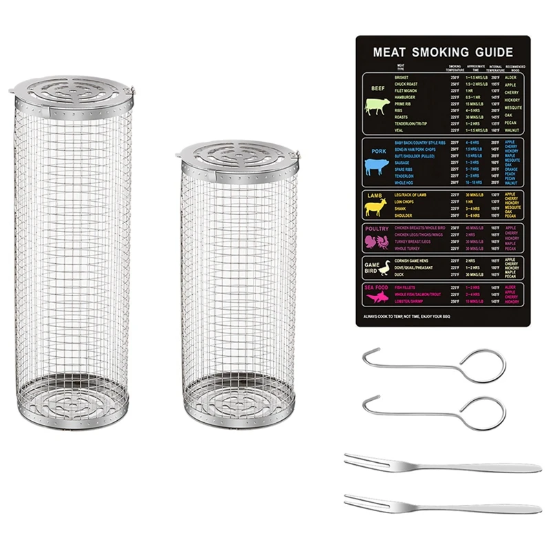 

Прокатная корзина для гриля, круглая сетка для гриля, 2 шт., сетка для гриля из нержавеющей стали, серебро для овощей, рыбы и картофеля фри