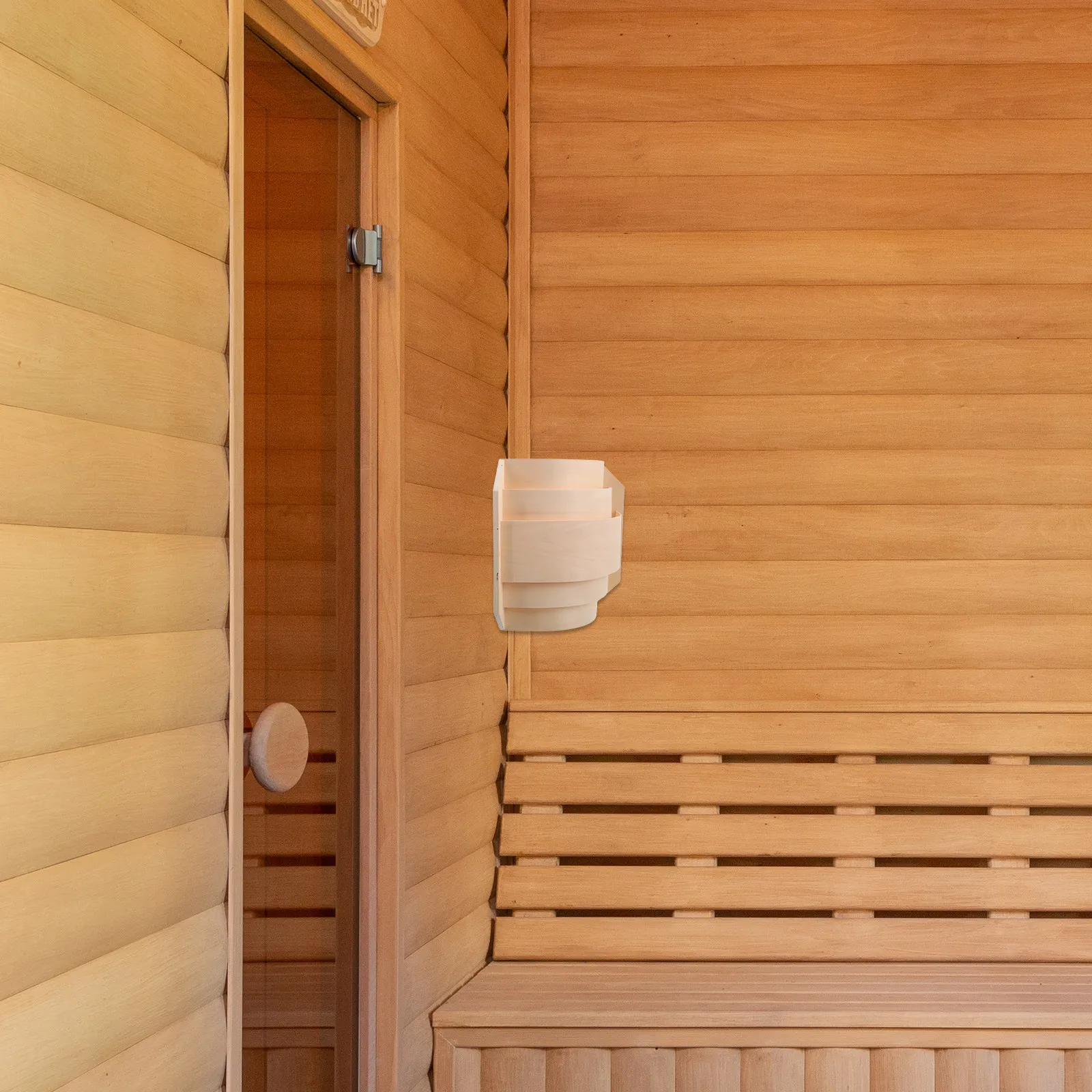 直角木製サウナランプシェードコーナーライトカバー、スチームルーム用、柔らかな拡散照明、薄型半透明木製装飾