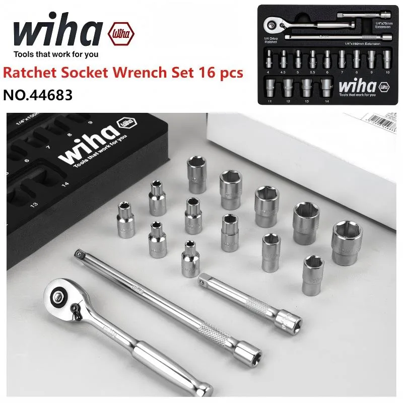 wiha-44683-jeu-de-cles-a-douille-a-cliquet-de-1-4-de-16-pieces-avec-13-douilles-poignee-a-cliquet-et-barre-d'extension