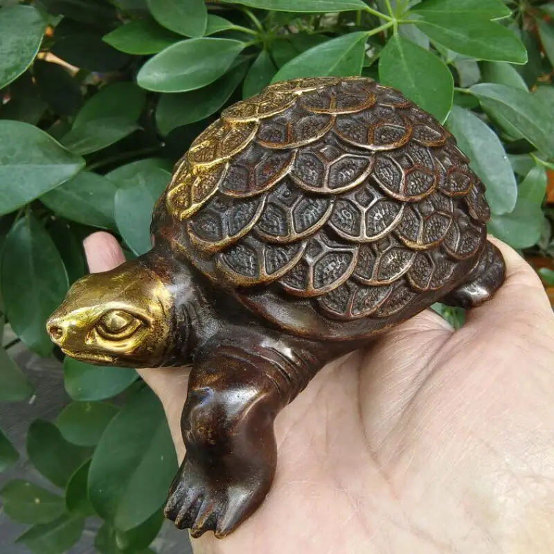 Antique Copper Collection Gilded Golden Turtle Home Living Room Office Feng Shui Wealth Auspicious Ornament handicraft