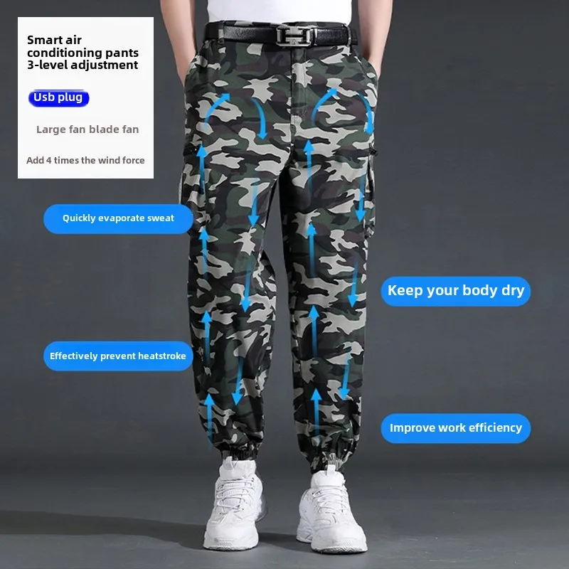 USB Fan Cooling Pants Men's Summer Heat Prevention Air Conditioning Trousers Outdoor Welding Building Refrigeration Work Pants