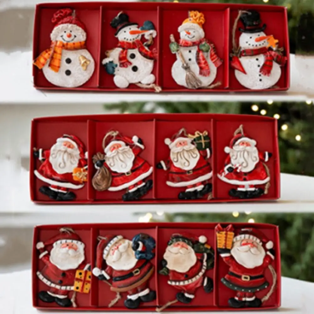 Cartoon Natale Ornamenti appesi Fatti a mano fai da te artigianale Pupazzo di neve Ciondolo in resina Figurina di Babbo Natale Decorazione dell'albero di Natale