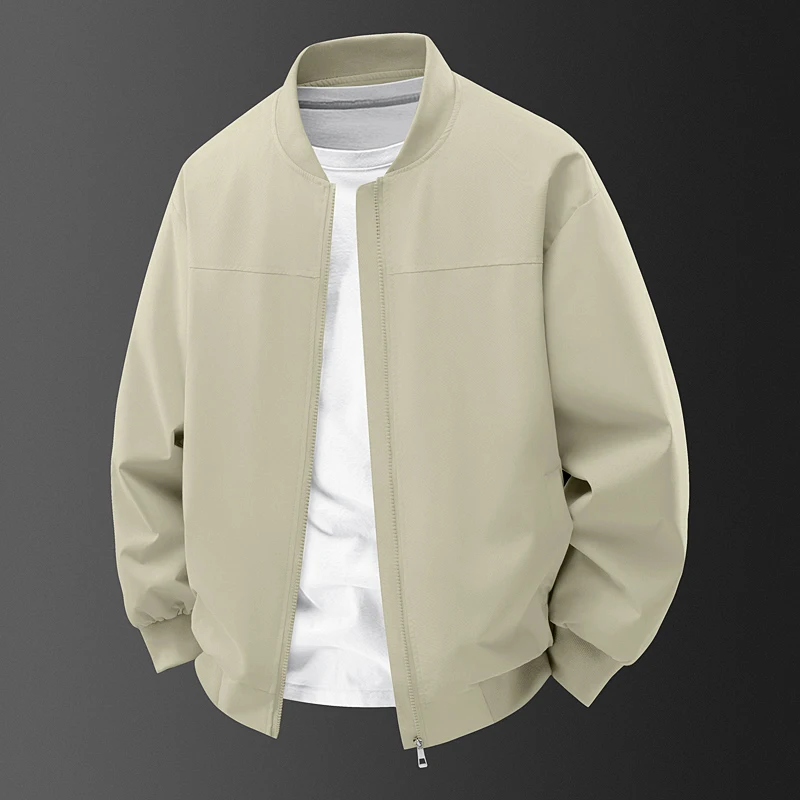 سترة رجالية كاجوال للعمل، تصميم فضفاض مقاوم للرياح مع سحاب، ياقة بيسبول، أكمام طويلة، ملابس خارجية للخريف، أسلوب عصري جديد #4