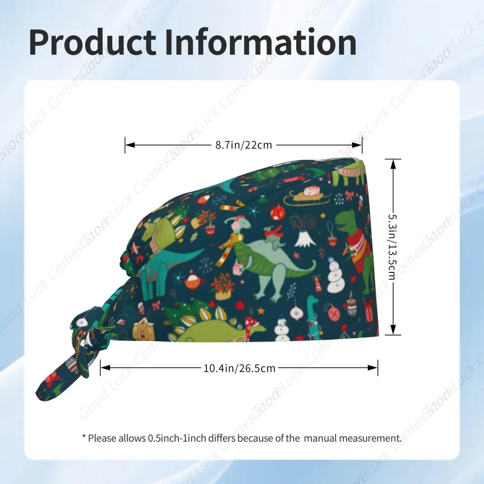 ديناصور عيد الميلاد سنة جديدة سعيدة قبعة العمل فرك قبعة مع العصابة قابل للتعديل للجنسين النساء التعادل الخلفي قبعة ممرضة قبعات جراحية #5