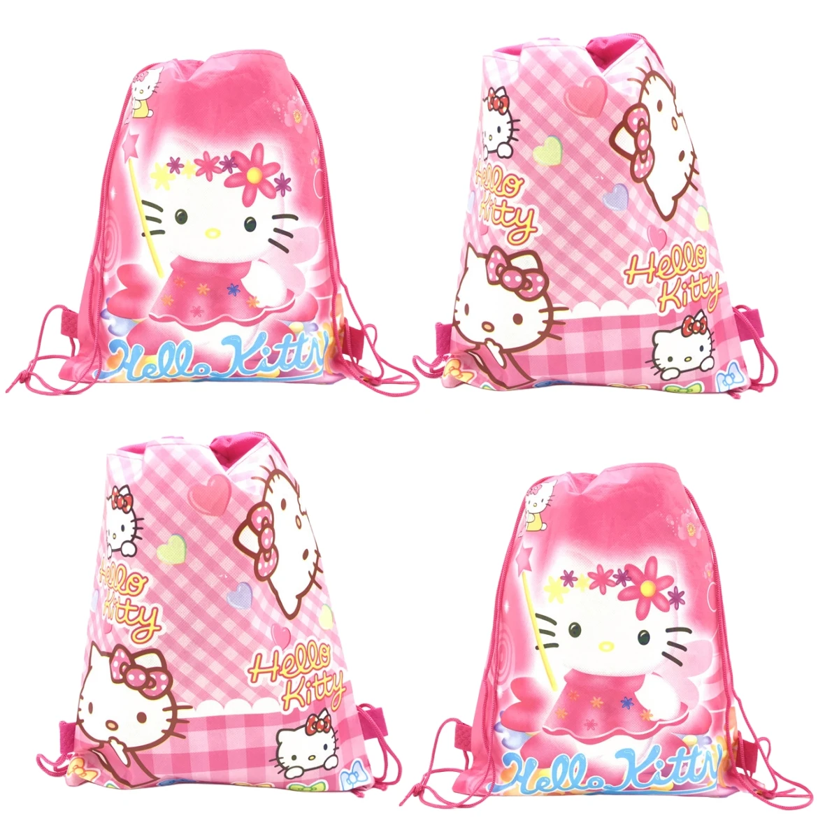 Pink Hello Kitty Gift Bag Non-woven Birthday Party Favors Gift Shopping Bag Drawstring Backpack Girls Party Decoration Supplies