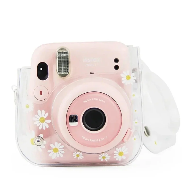 PVC Transparent Daisy camera case for Fujifilm Instax Mini 12 11 9 8 Protective Carry Bag Cover Shoulder Strap Storage Bag