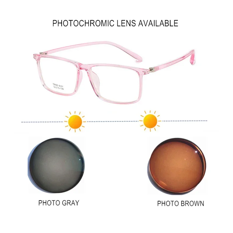Photochrome oder blaues Licht blockierende Myopiebrille, verschreibungspflichtig -0,5 bis -10, anpassbar, für Damen und Herren, quadratischer TR90-Rahmen F118 – Detail 4