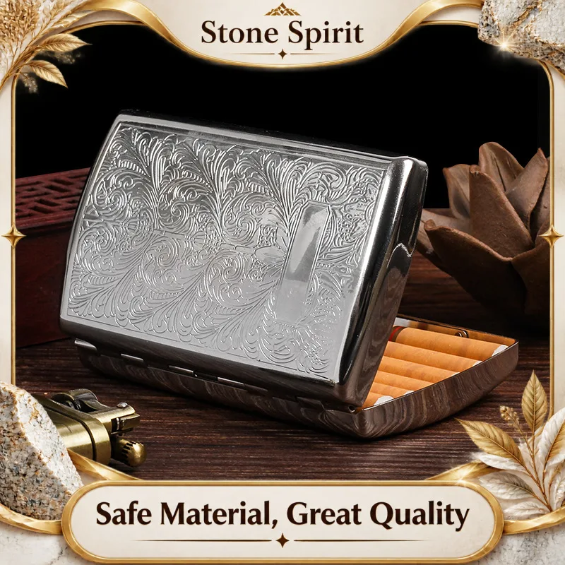 【Premium】Retro Metal Cigarette Case with Gift Box for Men, Anti Pressure, Portable, Chrome Plating, Gift Accessories, 10-12Pcs