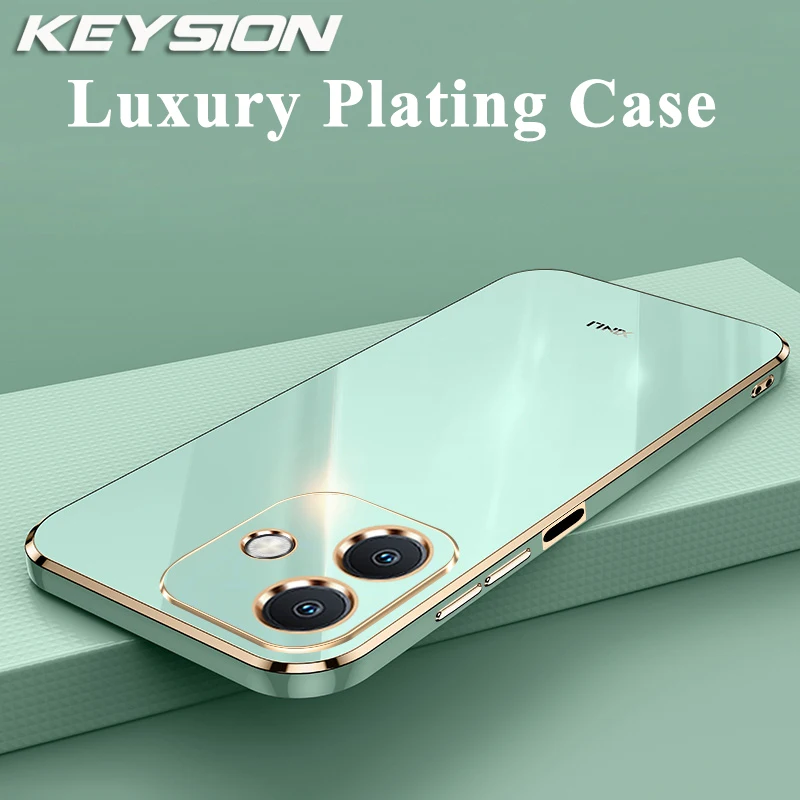 KEYSION Luxury Plating Case for OPPO A3 A3X 5G Soft TPU Silicone Square Shockproof Phone Back Cover for OPPO A60 5G A40 A40m