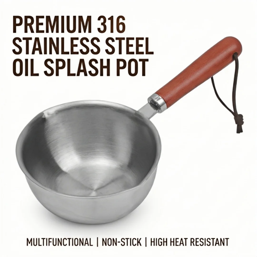 

316 Stainless Steel Oil Drizzling Pot 21x12cm, Chinese Cooking Ladle for Sizzling Oil, Long Spout Sauce Pan