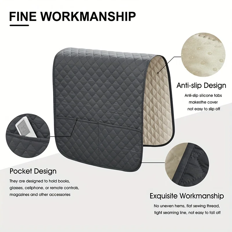 1PC Sofa Armrest Covers with Pockets Water Repellent Couch Arm Slipcover Armchair Hanging Storage Bag for Remote Cellphone