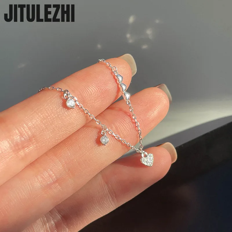 925 Sterling Silver Bracelet For Women Love Bracelet Girl's Light Luxury Design Sense Micro-set Zircon Heart-shaped Hand Ornamen