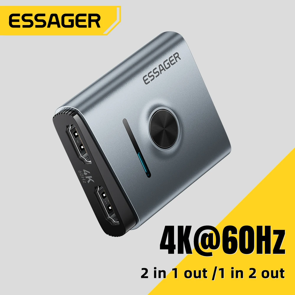 Essager Bi‑Directional HDMI‑Compatible Switcher 2 in 1 Out 4K@60Hz HDMI-compatible Adapter For PC PS5  TV Box Monitor Projector