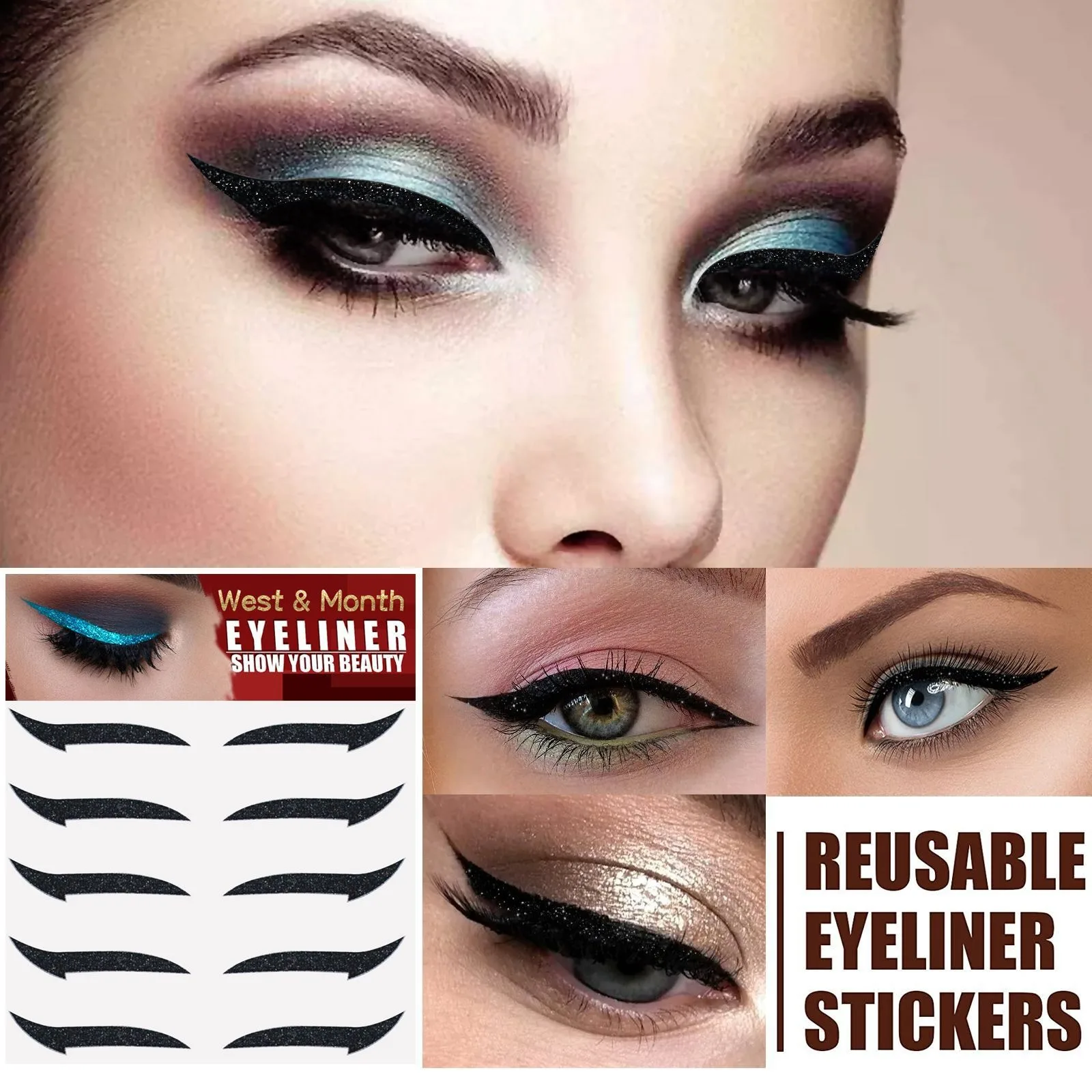 Wieder verwendbarer Eyeliner Aufkleber Katzenauge Augenlid Linie Stick doppeltes Augenlid selbst klebender Glitzer Eyeliner Aufkleber faule Augen Make-up Werkzeuge