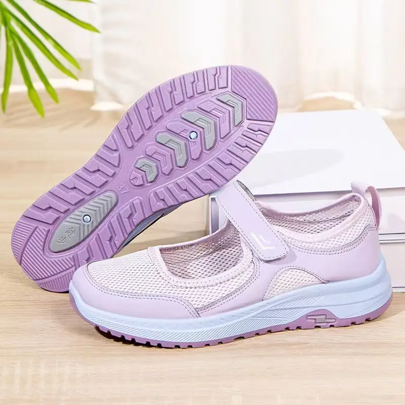 

Women's Summer New Big Size Mesh Velcro Casual Sport Shoes Soft Sole Non Slip Breathable Middle-Aged And Elderly Walking Shoes