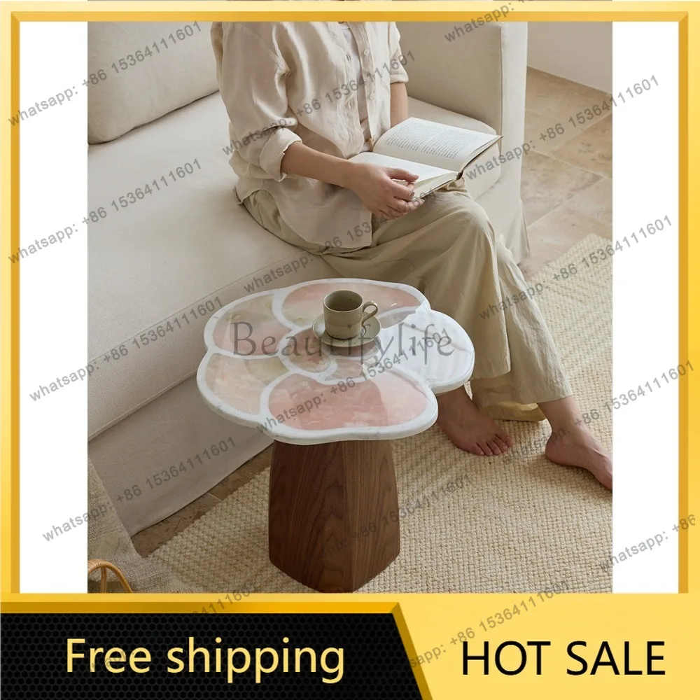 FG side few marble solid wood medieval wabi sabi living room sofa small coffee table retro