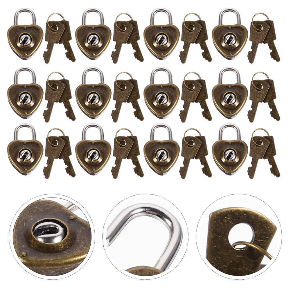 25pcs Heart-Shaped Lock Style Mini Padlock For Diary Book Couple Gift Iron Love Lock Hanging Luggage Decor Key Included