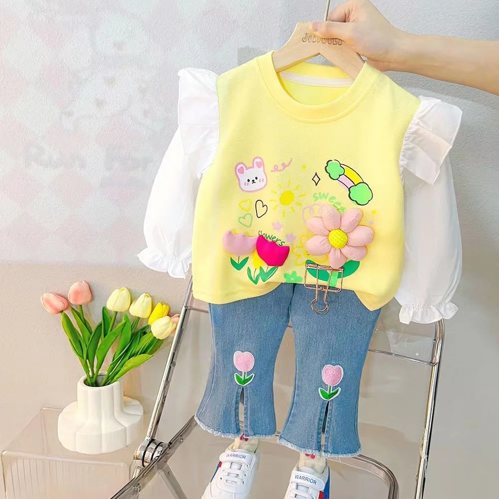 Girls Spring Set 2024 New Spring and Autumn Children's Fashionable Princess Girls Fashion Clothes Two Piece Set Kids Outfits