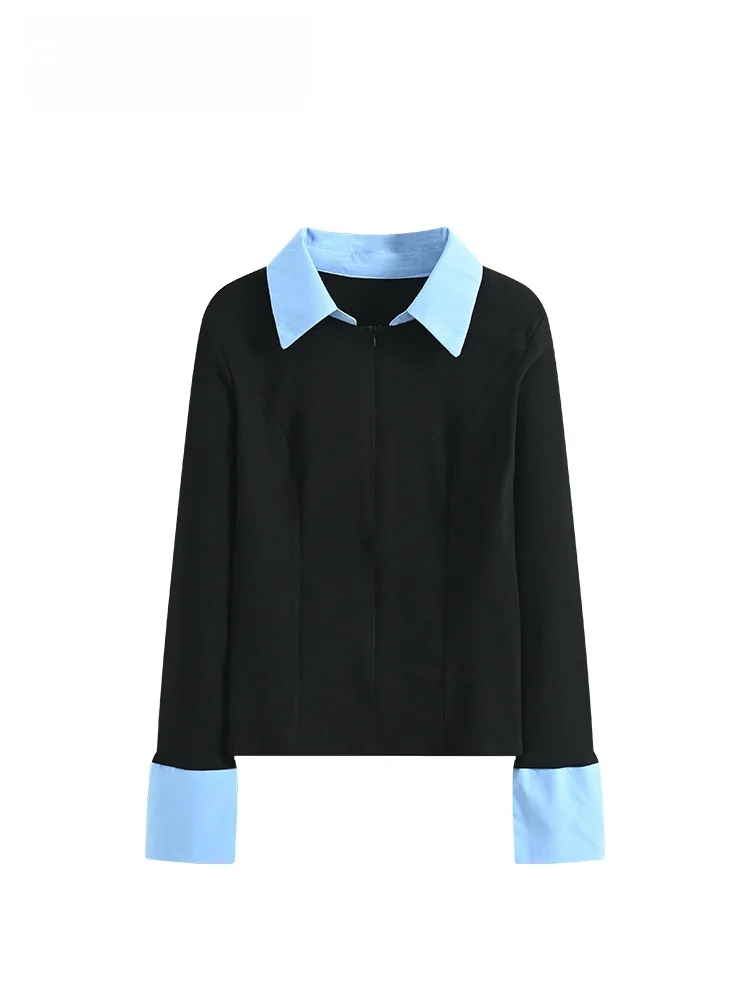 

plus Size Long Sve irt Women Casual Loose Versatile Spring Faion Top Big Sister Fake Two-Piece Set Commute Sle Korea...