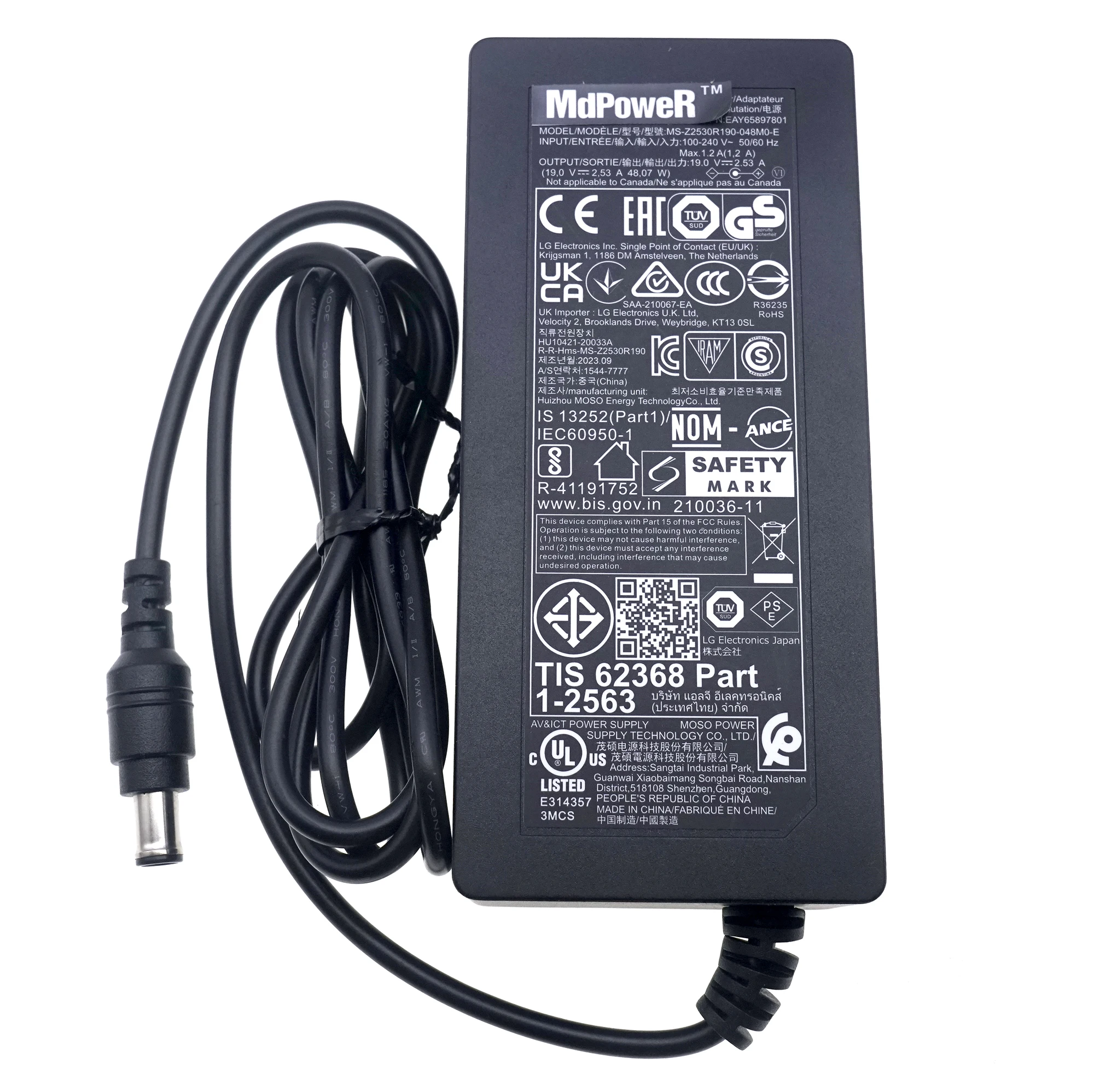 Nuevo para LG LCD monitor LED TV 19V 2.53A LCAP35 LCAP45 DA-48F19 ADS-48FSK-19 MS-V2530R190 adaptador de CA fuente de alimentación