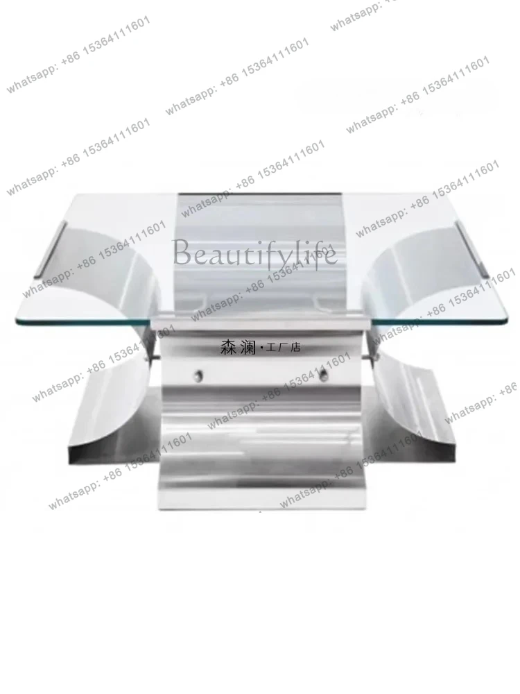 

Stainless steel personalized creative coffee table, Nordic light luxury square minimalist corner table in the living room