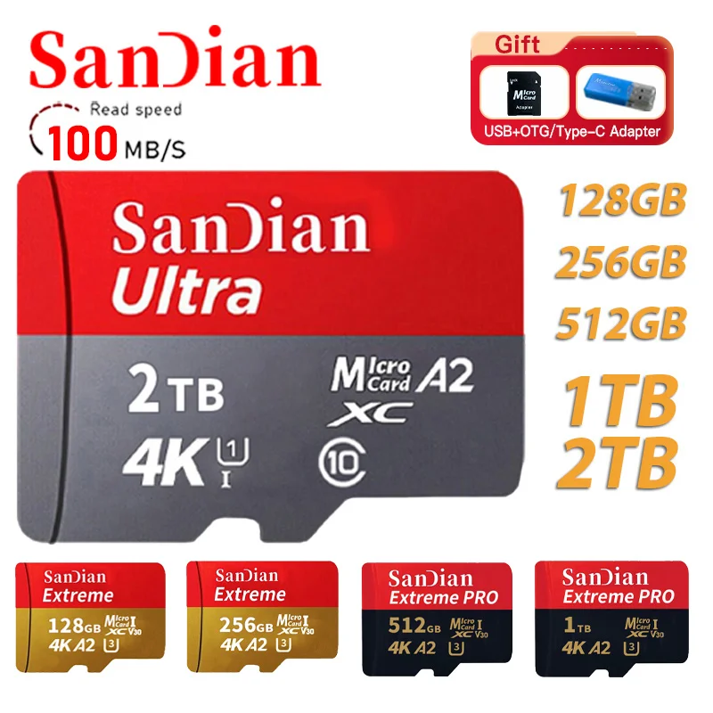 

Original 2TB Flash Card Mini Micro TF Cards 1TB Large Capacity SD card 128GB Class10 High Speed SD Card for PC/Phone/Camera/Mac