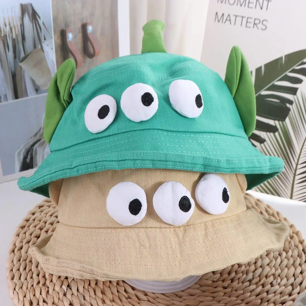 Foldable Three Eyes Bucket Hats Sunscreen Lightweight Big Ear Fisherman Hat Breathable Large Brim Cartoon Sun Hat Fishing Caps