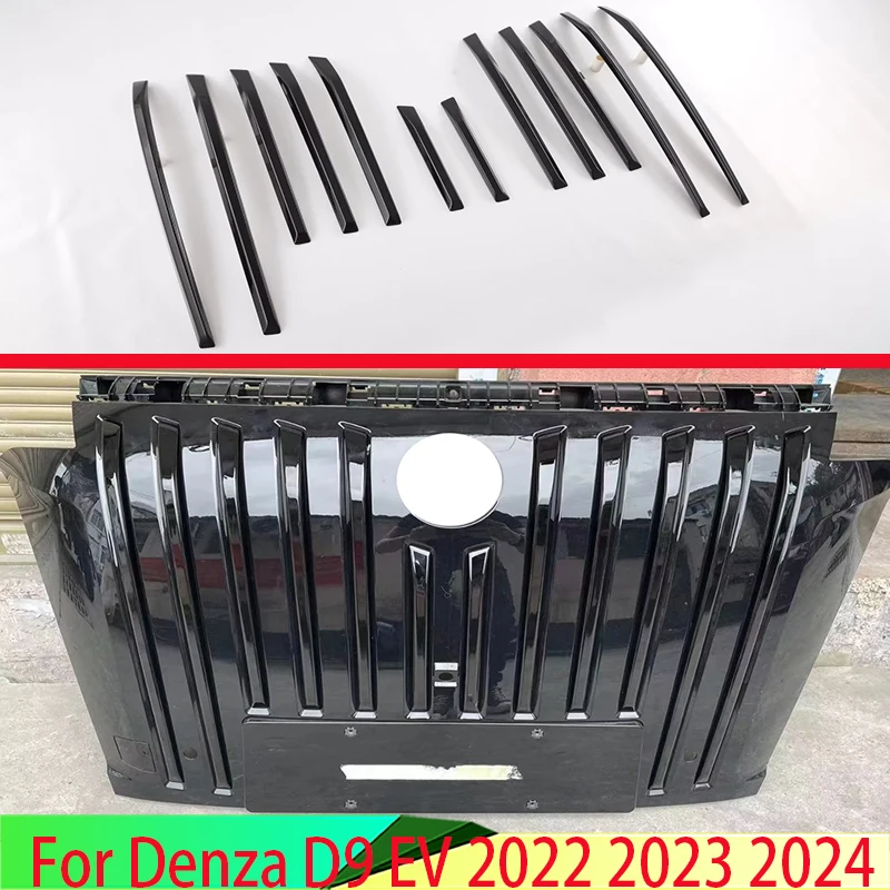 

For Denza D9 EV 2022 2023 2024 Car Accessories Piano Black Front Center Mesh Grille Grill Cover Radiator Strip Trim Decoration