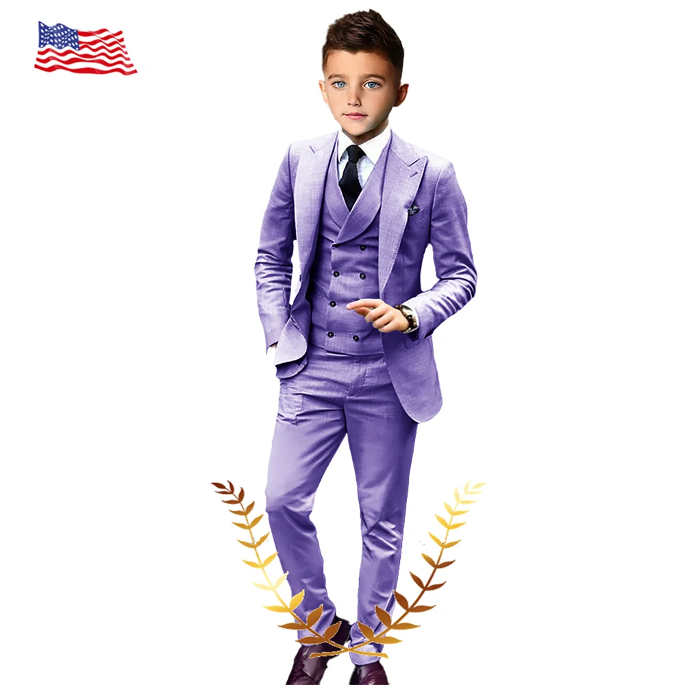 Lavender Boys Suit 3 Piece Suit For Kids 2-16 Years Old Wedding Tuxedo Party Customized Outfit Formal Stage Blazer for Child