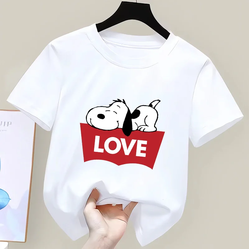 

Snoopys T-shirt Short Sleeve Tee Summer Kids White Top Clothes Girls Boys Casual T-Shirts Tees Children Cotton Cute T Shirt Gift