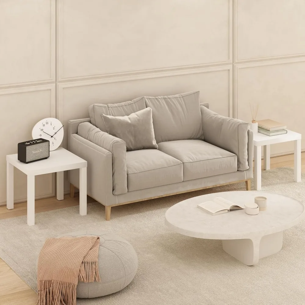 Modern Square Coffee Table Set, Thick Tabletop Side Table with 4 Legs, Living Room Furniture